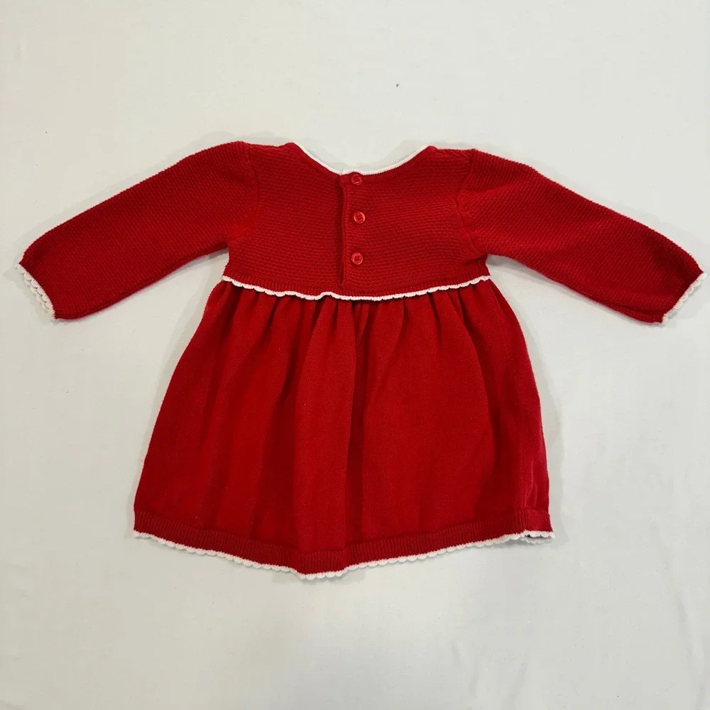 Edgehill Collection Knit Sweater Dress Baby Girl 6M Red Scalloped Trim | Classic